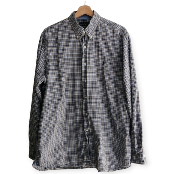 Ralph Lauren Men's Check Plaid Button Down Blue, White, and Brown Large - Picture 16 of 16